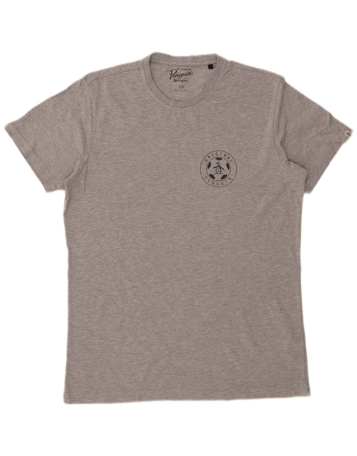 Penguin Mens Graphic T-Shirt Top Large Grey Flecked Cotton