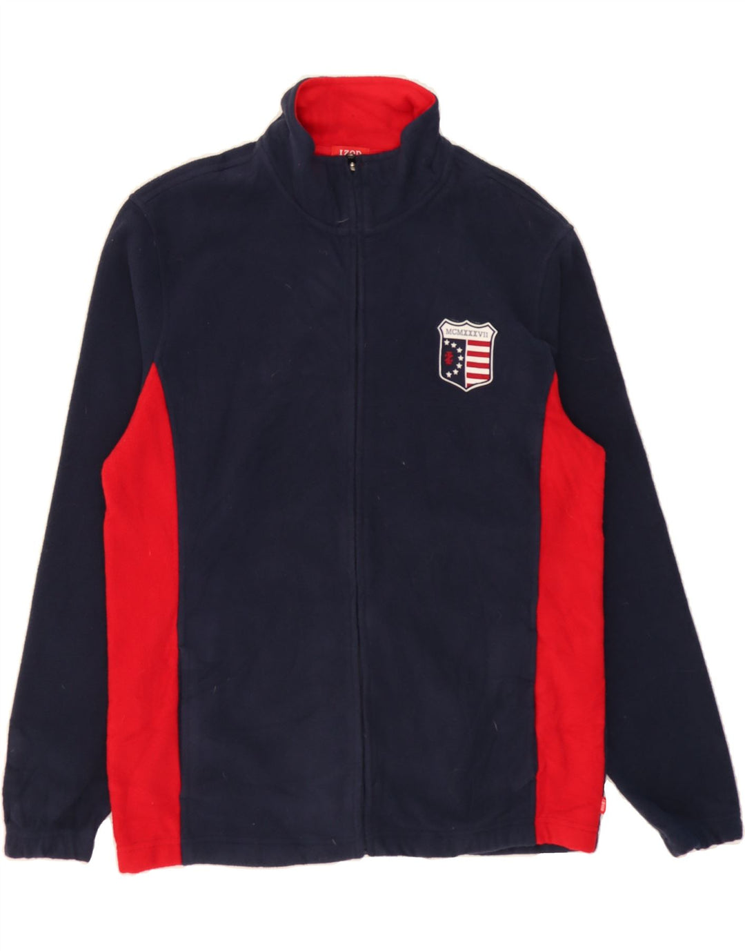 IZOD Mens Fleece Jacket UK 38 Medium Navy Blue Colourblock Polyester Vintage Izod and Second-Hand Izod from Messina Hembry 