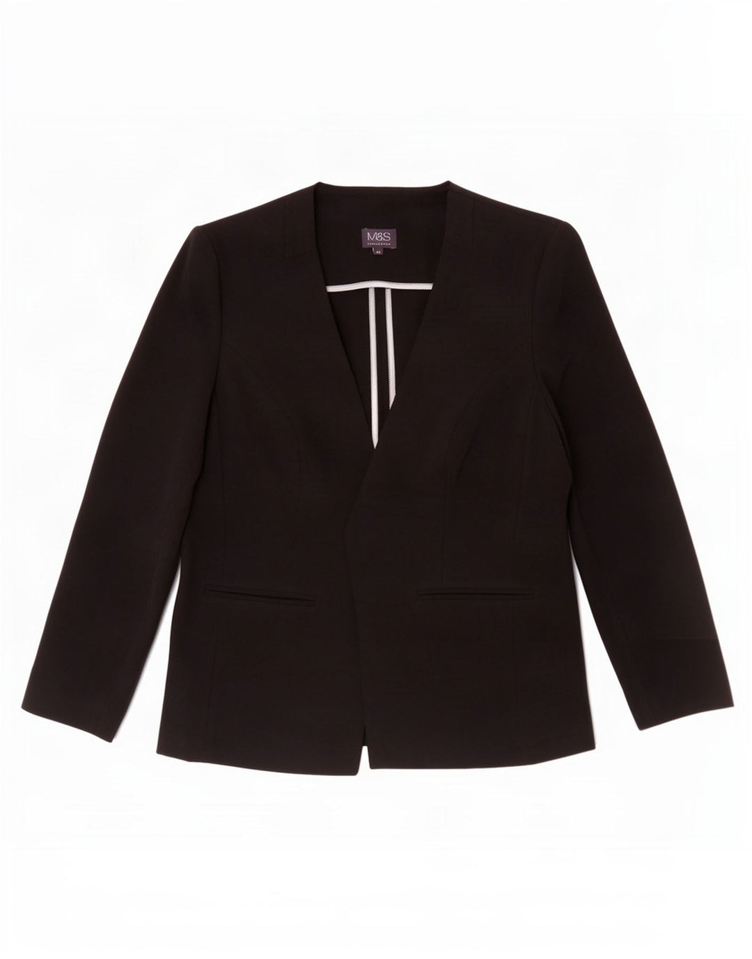 Marks & Spencer Womens Open Blazer Jacket UK 14 Medium Black Polyester