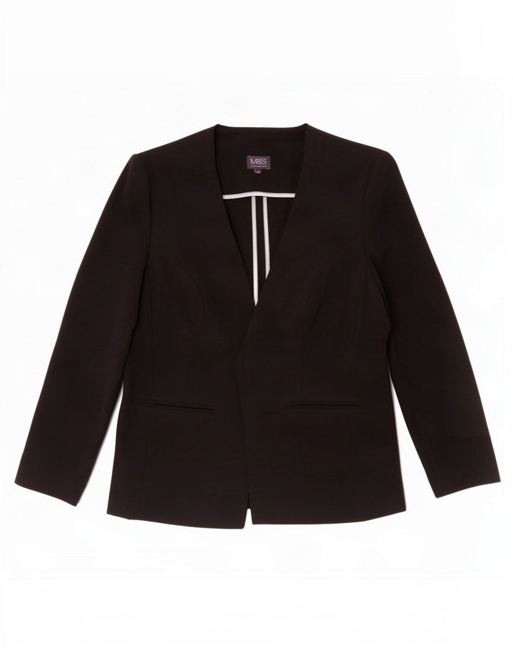 Marks & Spencer Womens Open Blazer Jacket UK 14 Medium Black Polyester