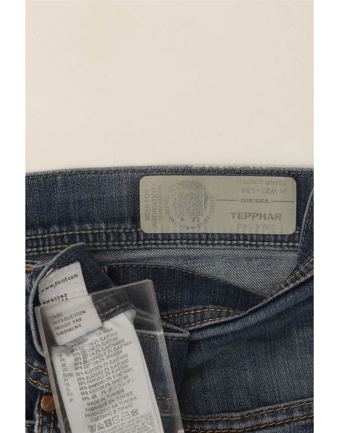 Diesel Mens Tepphar Carrot Slim Jeans W32 L34 Blue Cotton