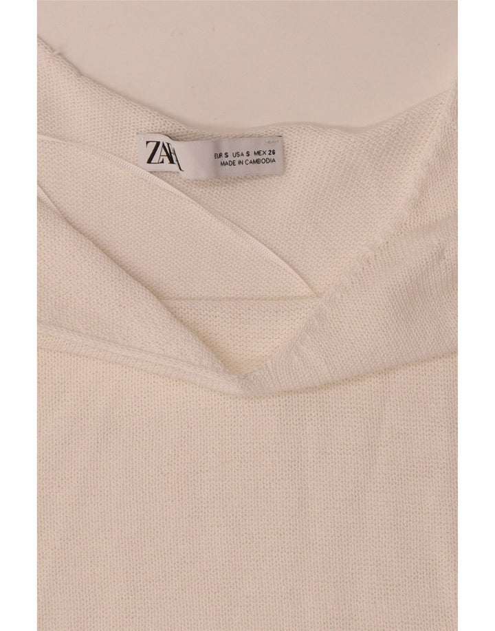Zara Womens Crop Knit Cami Top UK 8 Small White Viscose