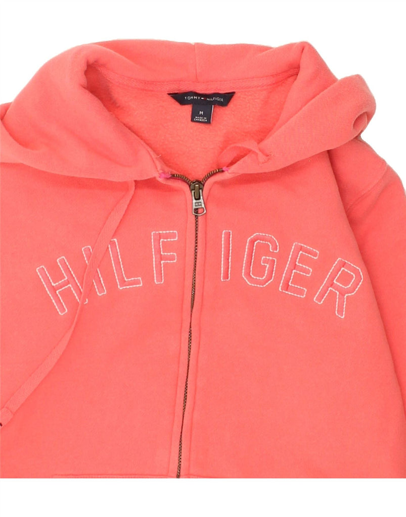 TOMMY HILFIGER Womens Graphic Zip Hoodie Sweater UK 12 Medium Pink Cotton | Vintage Tommy Hilfiger | Thrift | Second-Hand Tommy Hilfiger | Used Clothing | Messina Hembry 