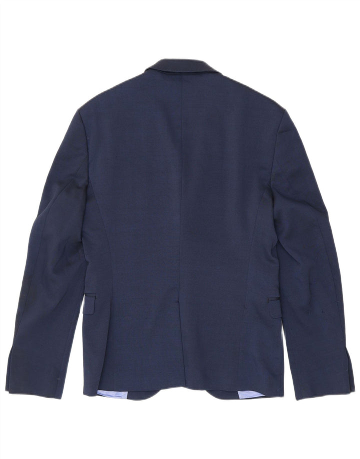 Zara Mens 2 Button Blazer Jacket EU 46 Small Navy Blue Polyester