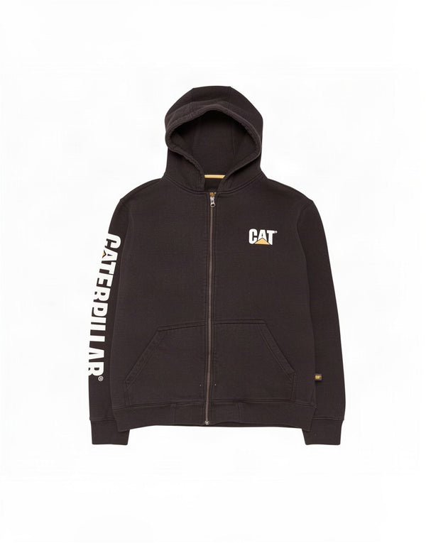 CAT Mens Graphic Zip Hoodie Sweater Large Black Cotton