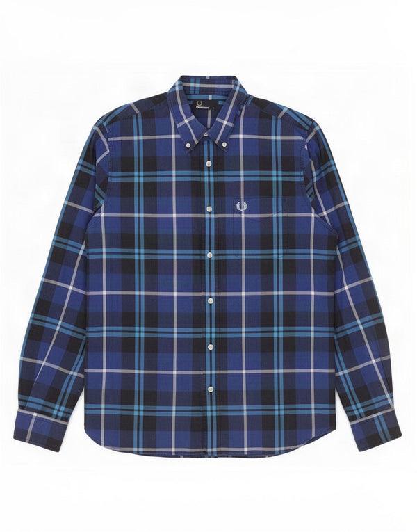 Fred Perry Mens Shirt Large Blue Check Cotton