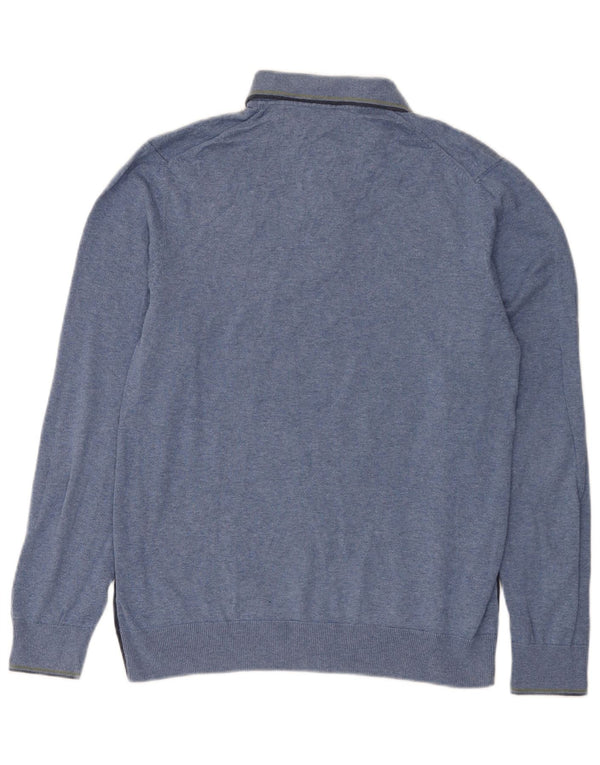Marks & Spencer Mens Polo Neck Jumper Sweater Small Blue Colourblock Cotton