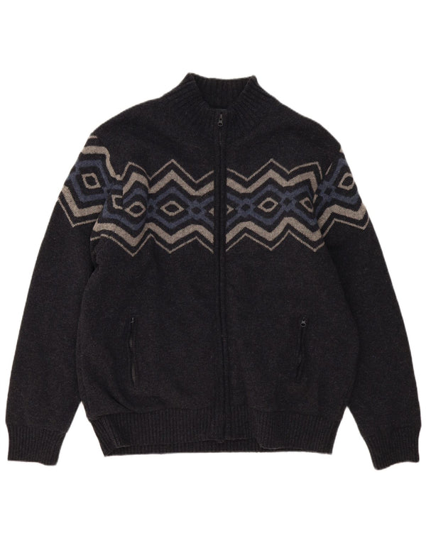 Atlas For Men Mens Full Zip Cardigan Sweater 3XL Grey Geometric Wool