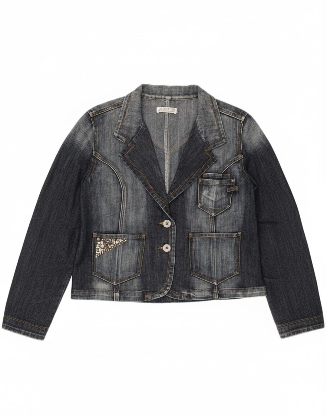 Vintage Womens 2 Button Denim Blazer Jacket UK 14 Medium Navy Blue