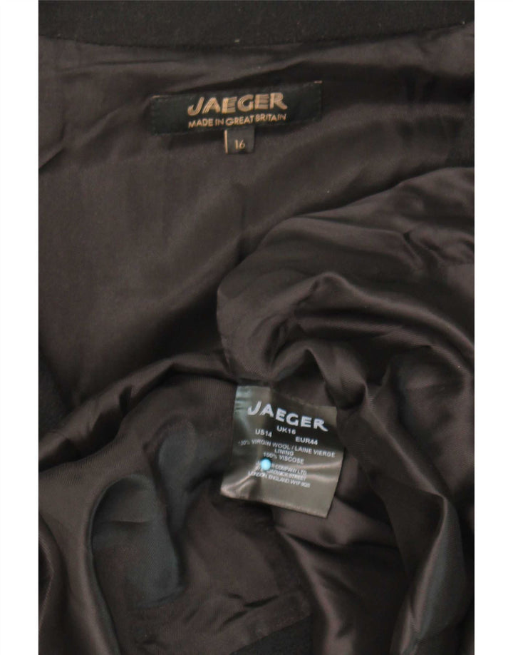 Jaeger Womens Open Overcoat UK 16 Large Black Wool