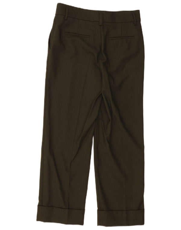 Massimo Dutti Womens Straight Suit Trousers EU 38 Small W28 L27 Khaki Wool