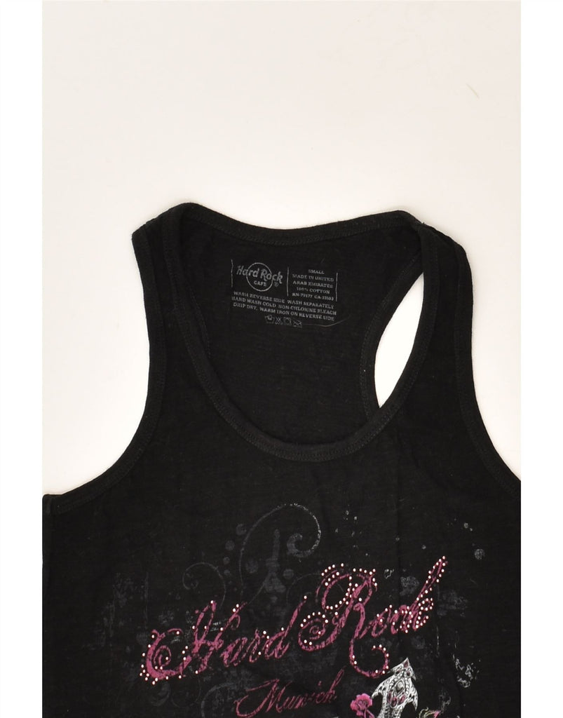 HARD ROCK CAFE Womens Munich Graphic Vest Top UK 8 Small Black Cotton | Vintage Hard Rock Cafe | Thrift | Second-Hand Hard Rock Cafe | Used Clothing | Messina Hembry 