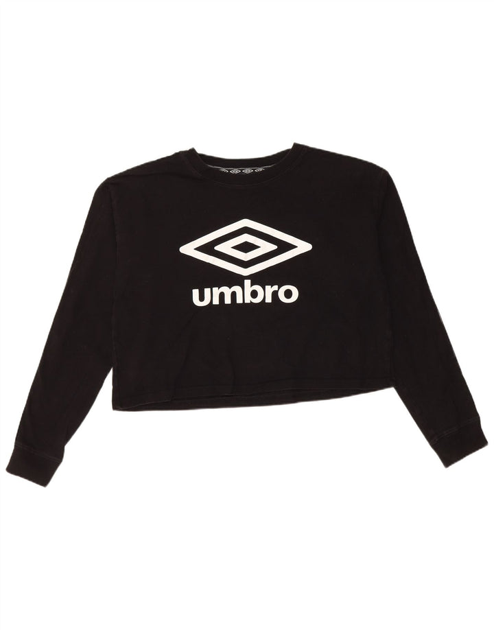 Umbro Womens Crop Oversized Graphic Top Long Sleeve UK 10 Small Black