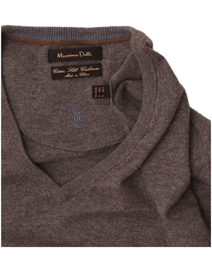 Massimo Dutti Mens V-Neck Jumper Sweater Small Grey Cotton