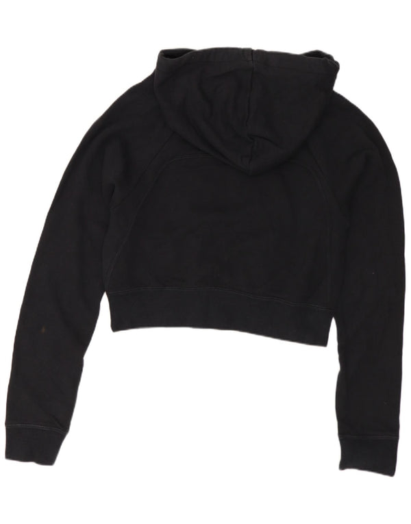 Nike Womens Graphic Crop Hoodie Jumper UK 10 Small Black Cotton