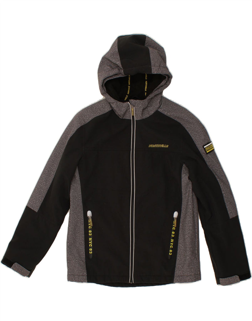 NORTHVILLE Boys Hooded Windbreaker Jacket 12-13 Years Black Colourblock Vintage Northville and Second-Hand Northville from Messina Hembry 