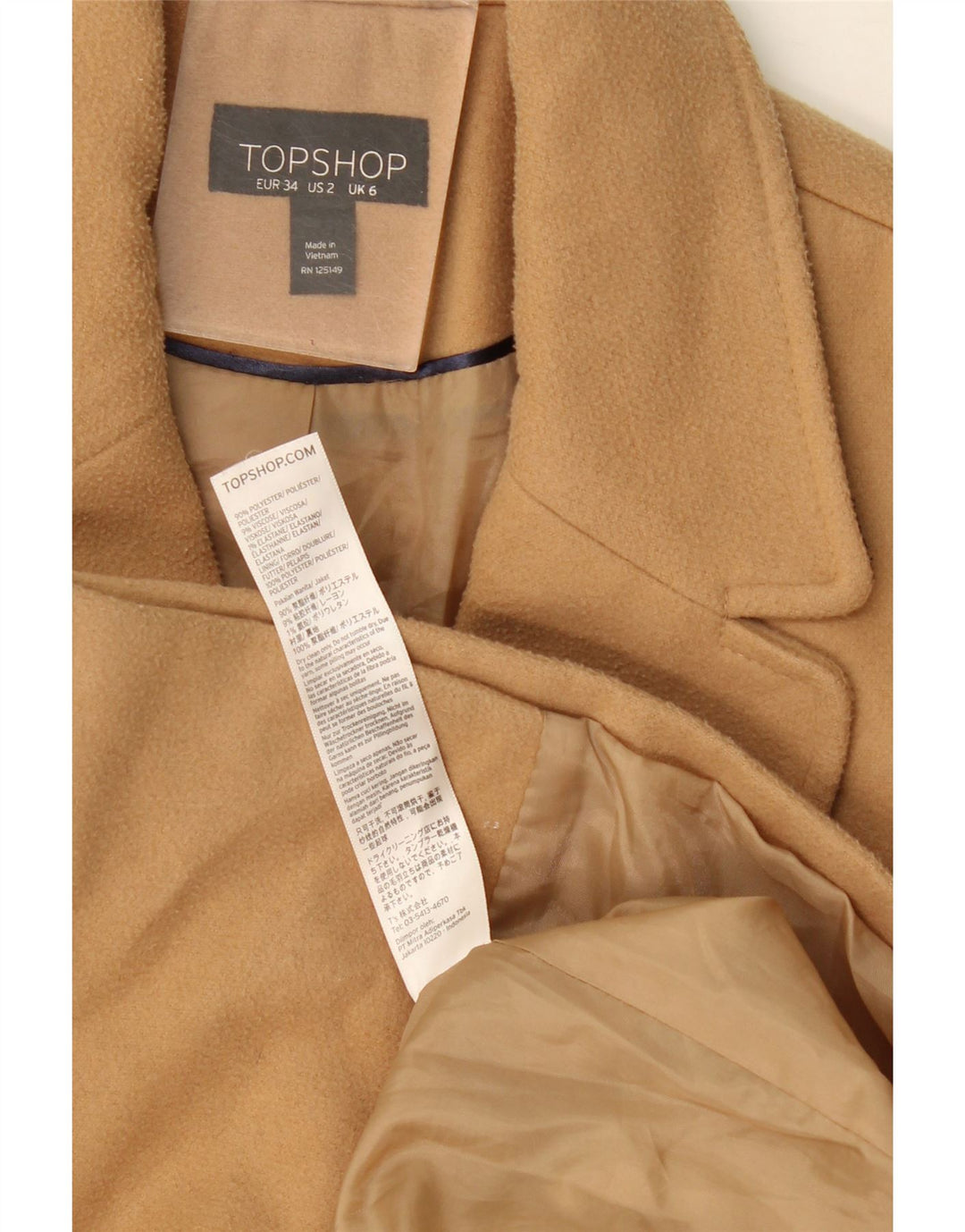 Topshop Womens Overcoat UK 6 XS Beige Polyester