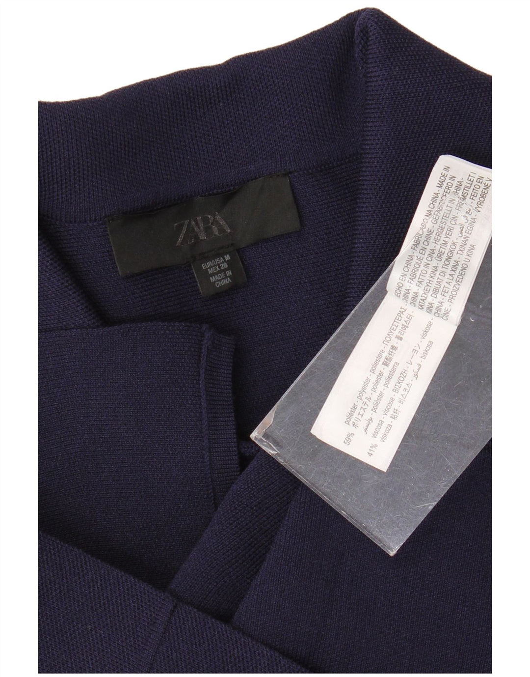 ZARA Womens Short Sleeve Shirt Blouse UK 12 Medium Navy Blue Polyester