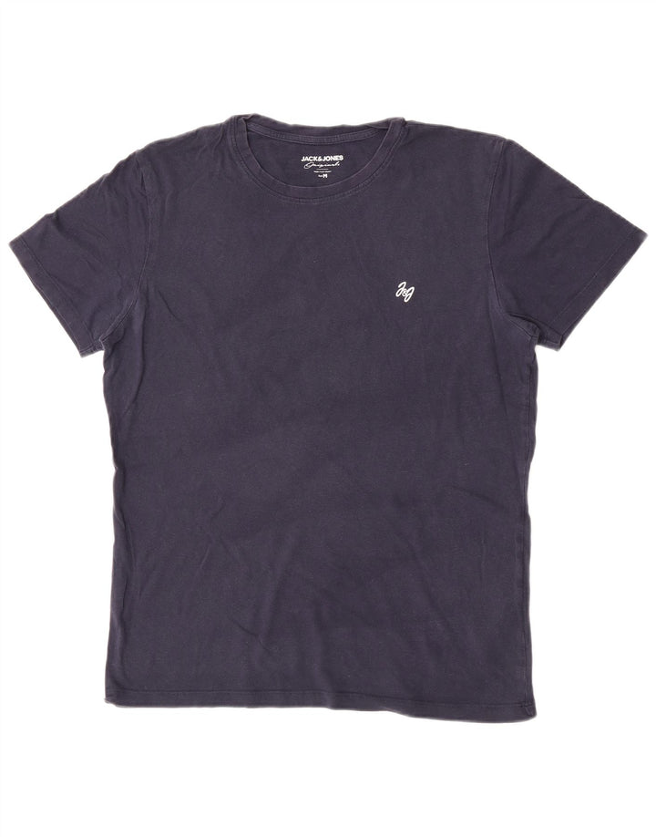 Jack & Jones Mens T-Shirt Top Medium Navy Blue Cotton