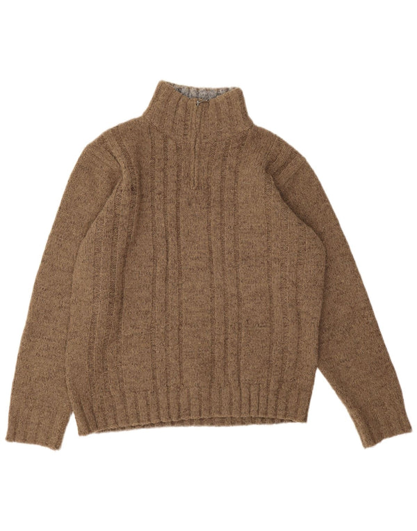 Marks & Spencer Mens Zip Neck Jumper Sweater Medium Brown Acrylic