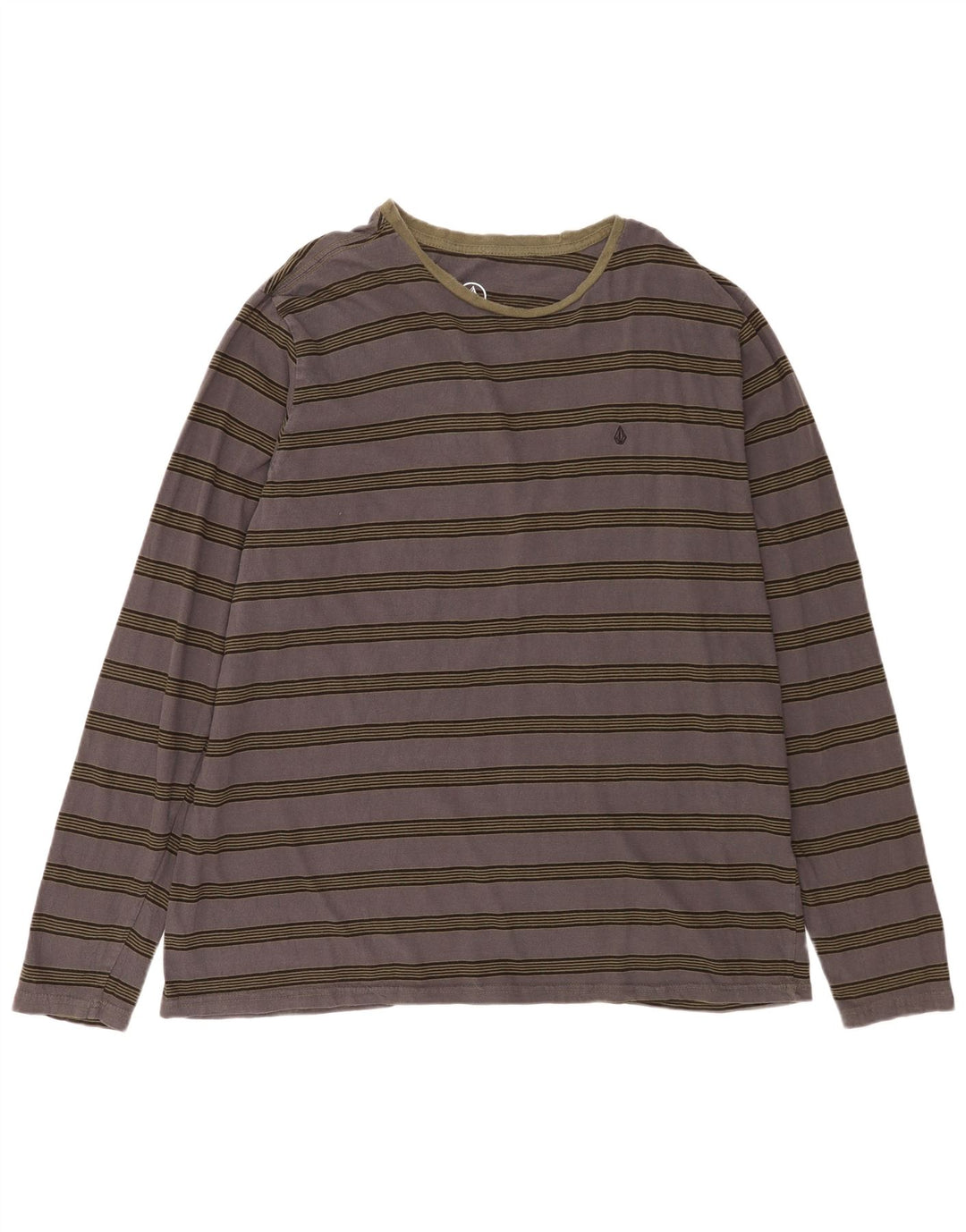 Volcom Mens Top Long Sleeve 2XL Grey Striped Cotton