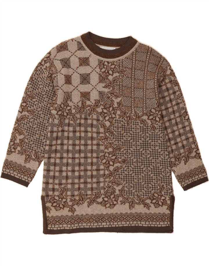 VETTA Womens Crew Neck Jumper Sweater IT 42 Medium Brown Floral Wool Vintage Vetta and Second-Hand Vetta from Messina Hembry 