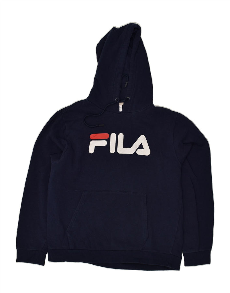 FILA Mens Graphic Hoodie Jumper Large Navy Blue Cotton | Vintage Fila | Thrift | Second-Hand Fila | Used Clothing | Messina Hembry 