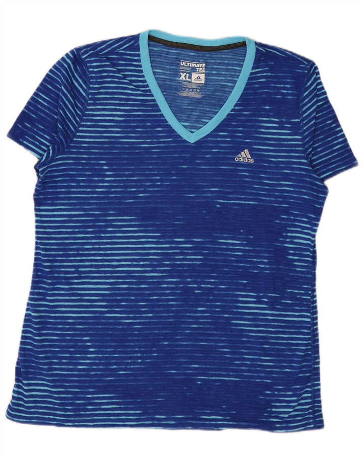 ADIDAS Womens Climalite T-Shirt Top UK 18 XL Blue Striped Polyester