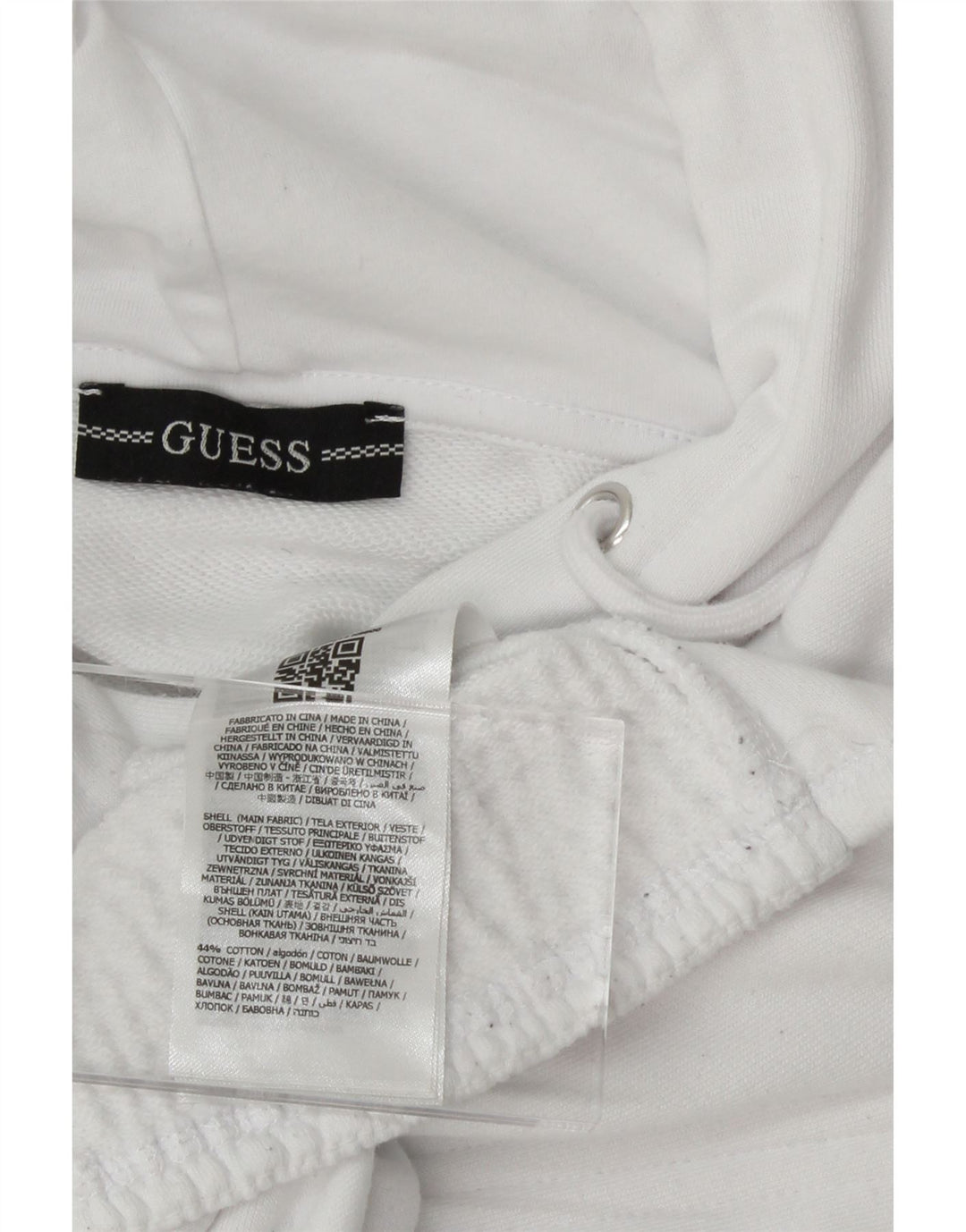 GUESS Womens Graphic Hoodie Jumper UK 12 Medium White Cotton Vintage Guess and Second-Hand Guess from Messina Hembry 