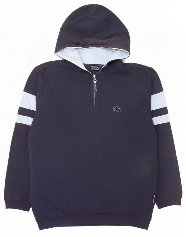 Champion Mens Hoodie Jumper Large Navy Blue Colourblock Cotton