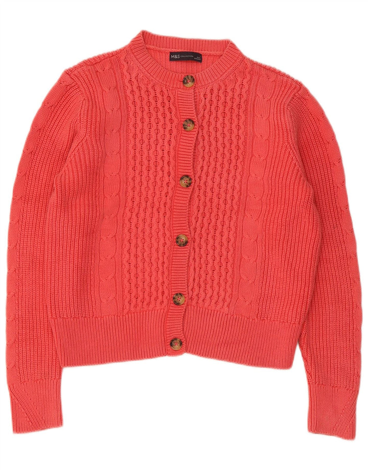 Marks & Spencer Womens Crop Cardigan Sweater UK 12 Medium Pink Cotton