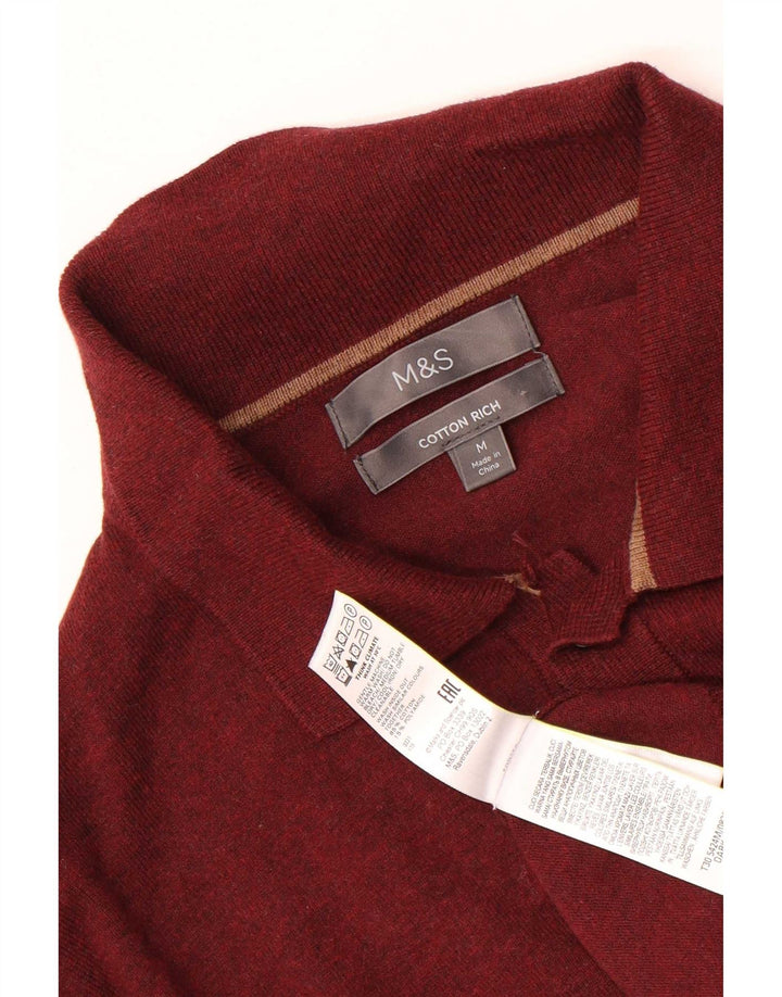 Marks & Spencer Mens Polo Neck Jumper Sweater Medium Maroon Cotton