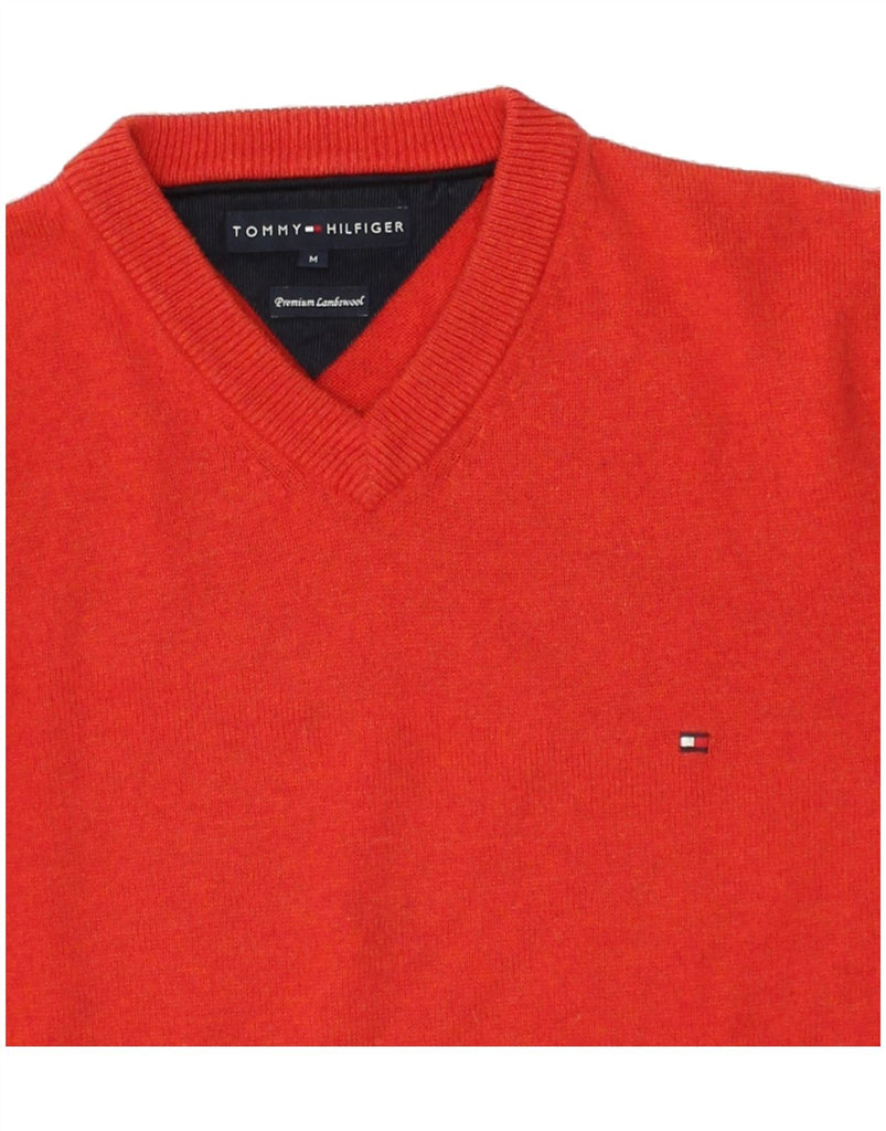 TOMMY HILFIGER Mens V-Neck Jumper Sweater Medium Red Wool | Vintage Tommy Hilfiger | Thrift | Second-Hand Tommy Hilfiger | Used Clothing | Messina Hembry 