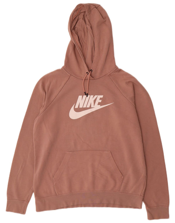 Nike Womens Graphic Hoodie Jumper UK 16 Large Brown Cotton