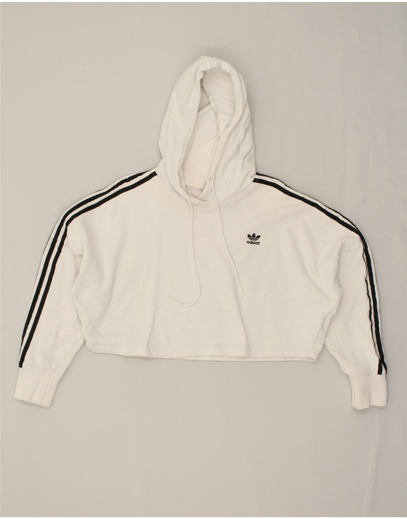 ADIDAS Womens Crop Hoodie Jumper UK 8 Small  Off White Cotton | Vintage Adidas | Thrift | Second-Hand Adidas | Used Clothing | Messina Hembry 