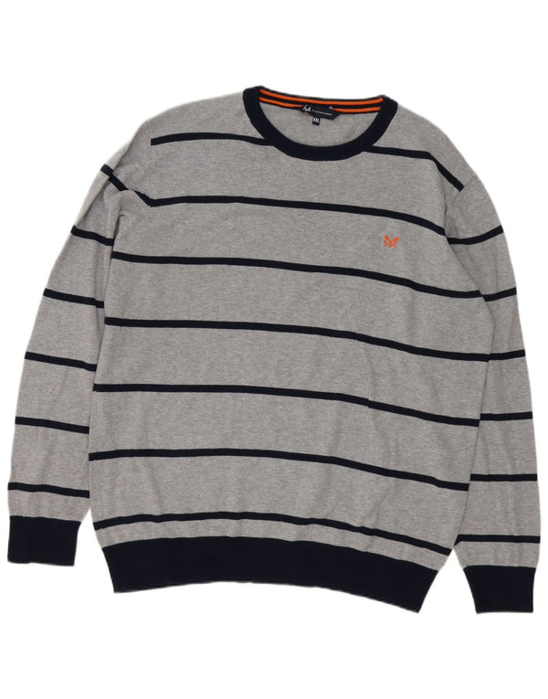 Crew Clothing Mens Neck Jumper Sweater 2XL Grey Striped Cotton