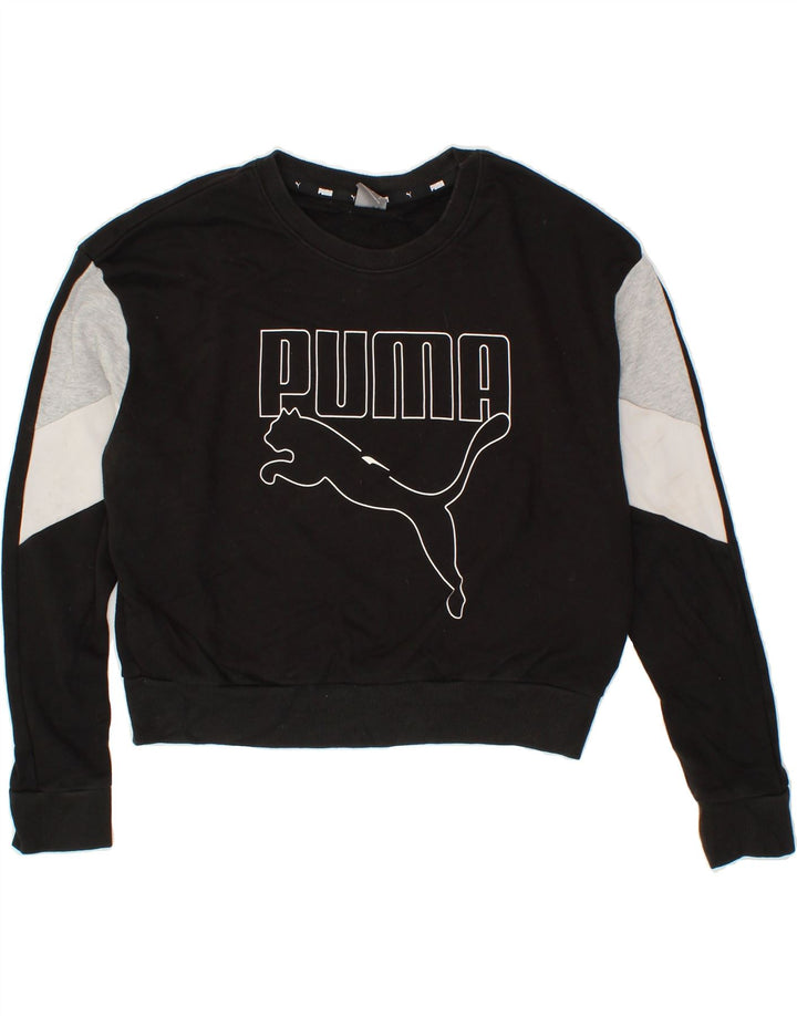 PUMA Womens Oversized Crop Sweatshirt Jumper UK 10 Small Black Colourblock Vintage Puma and Second-Hand Puma from Messina Hembry 