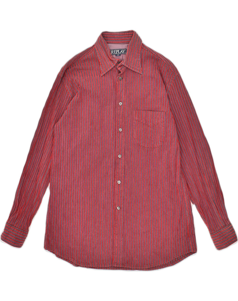 REPLAY Mens Shirt Large Red Striped Cotton | Vintage Replay | Thrift | Second-Hand Replay | Used Clothing | Messina Hembry 