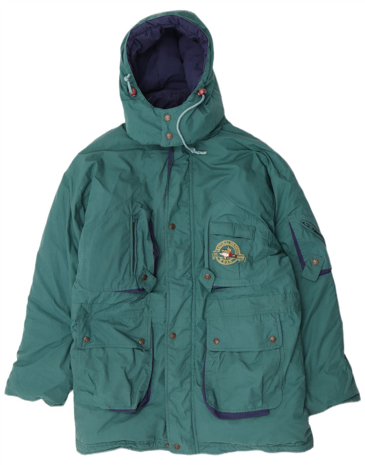 Vintage Mens Hooded Parka Jacket UK 40 Large Green Polyester