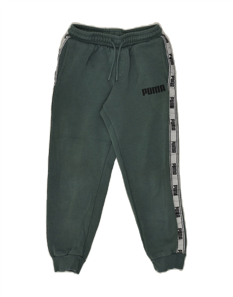 PUMA Boys Graphic Tracksuit Trousers Joggers 9-10 Years Green Cotton | Vintage Puma | Thrift | Second-Hand Puma | Used Clothing | Messina Hembry 