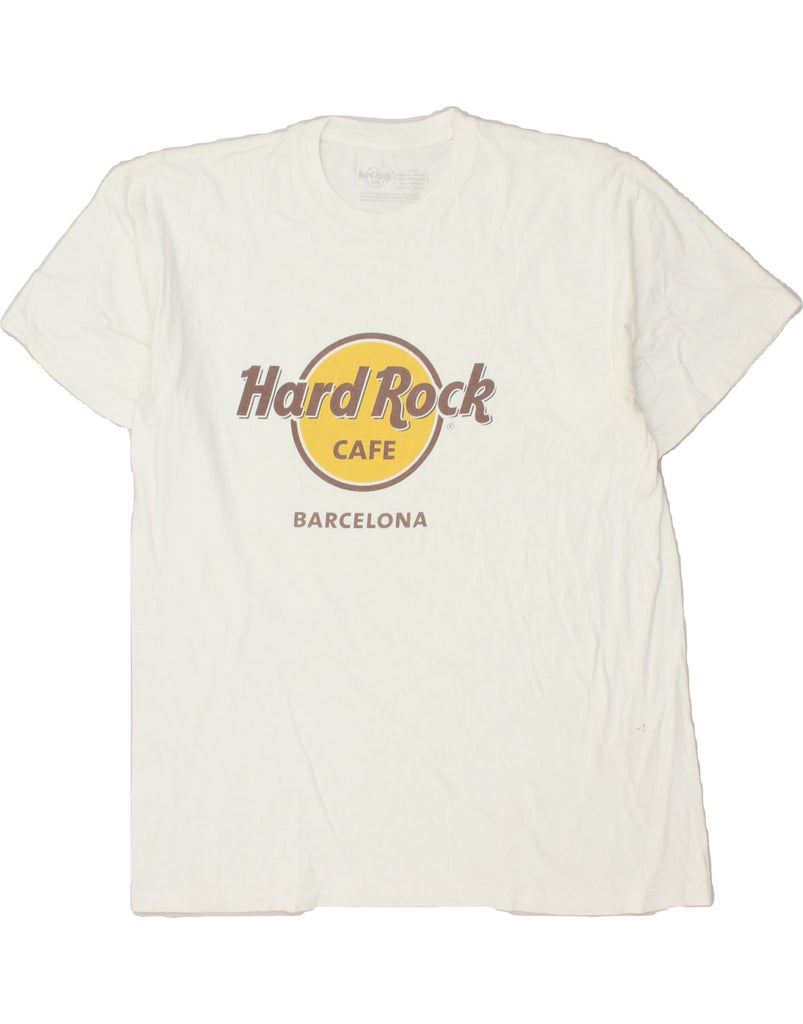 HARD ROCK CAFE Mens Barcelona Graphic T-Shirt Top Large White Cotton | Vintage Hard Rock Cafe | Thrift | Second-Hand Hard Rock Cafe | Used Clothing | Messina Hembry 