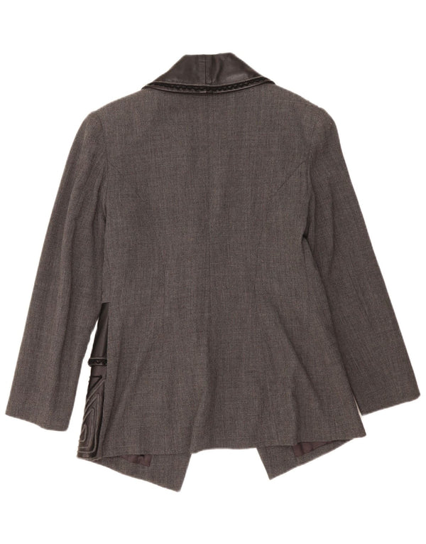 Vintage Womens 1 Button Blazer Jacket IT 46 Large Grey Geometric Wool