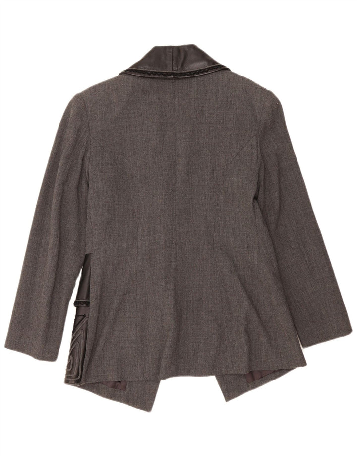 Vintage Womens 1 Button Blazer Jacket IT 46 Large Grey Geometric Wool