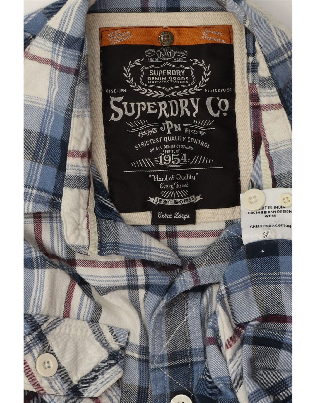 SUPERDRY Mens Flannel Shirt XL Blue Plaid Cotton
