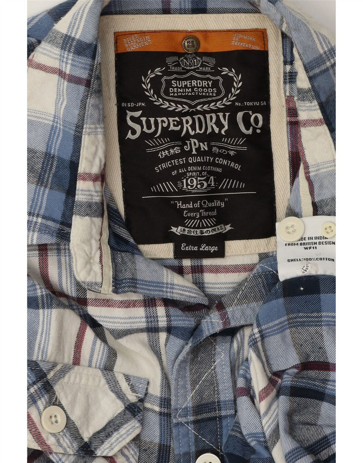 SUPERDRY Mens Flannel Shirt XL Blue Plaid Cotton