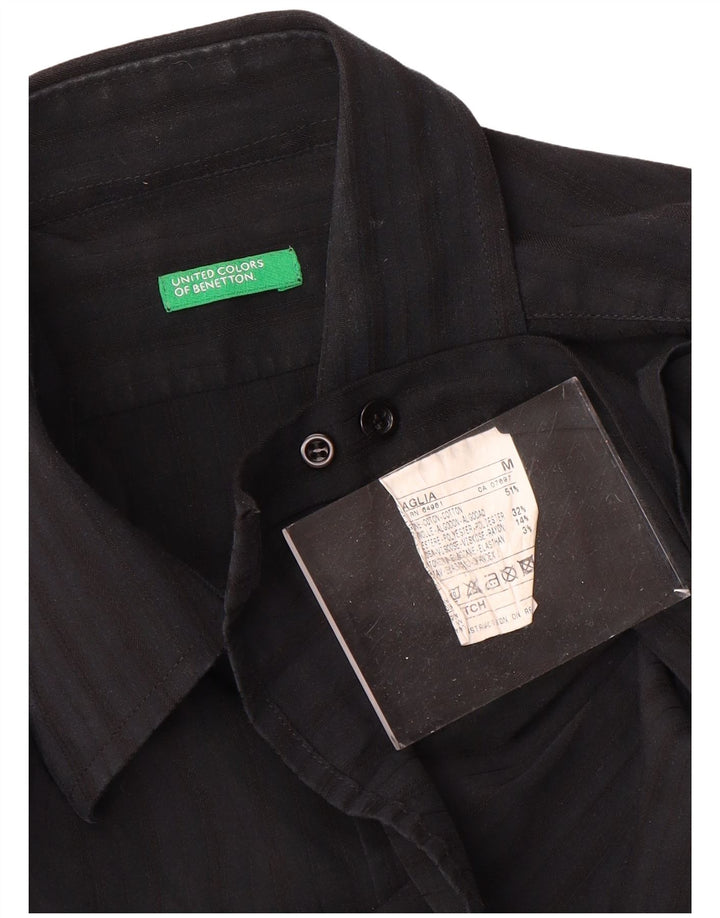 Benetton Mens Shirt Medium Black Pinstripe Cotton