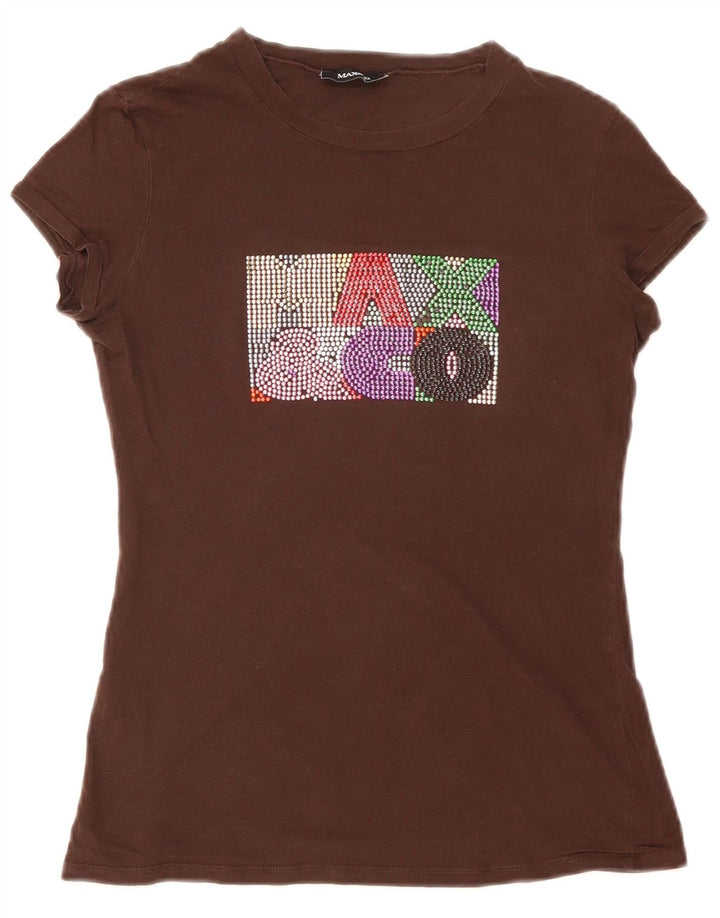 Max & Co. Womens Graphic T-Shirt Top UK 10 Small Brown