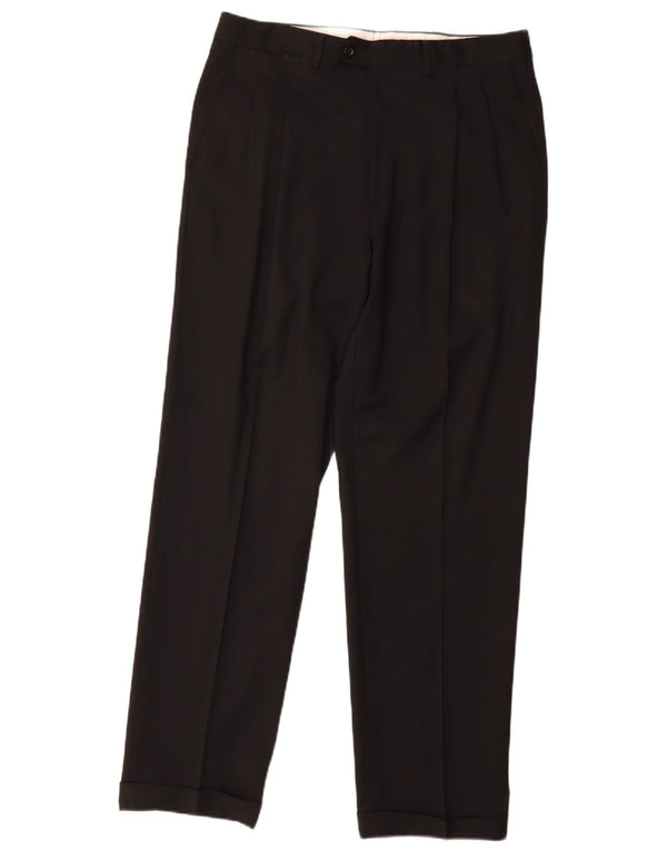Marks & Spencer Mens Pegged Suit Trousers W34 L31 Black Wool