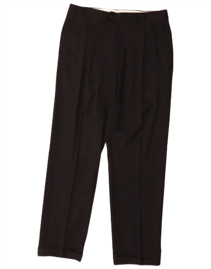 Marks & Spencer Mens Pegged Suit Trousers W34 L31 Black Wool