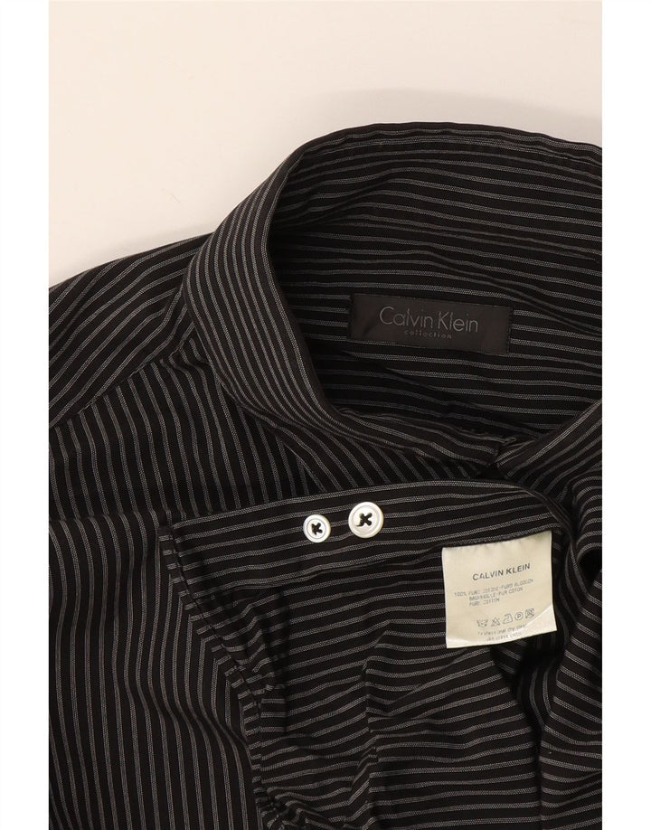 Calvin Klein Mens Shirt Medium Black Pinstripe Cotton
